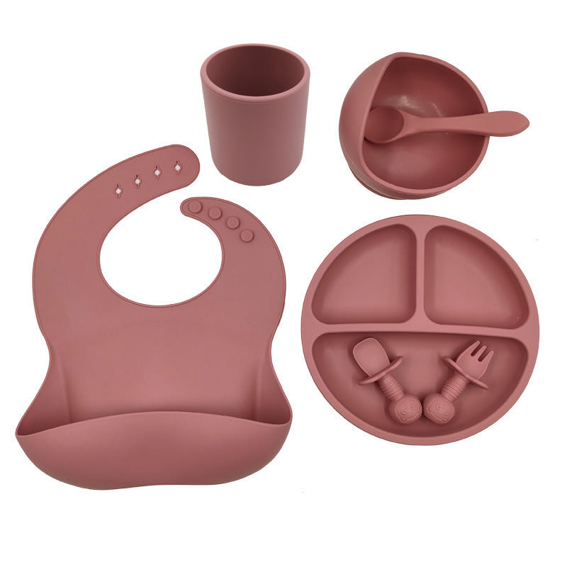 Conjunto de Refeição para Bebé em Silicone – Babete, Copo, Prato, Tigela e Talheres