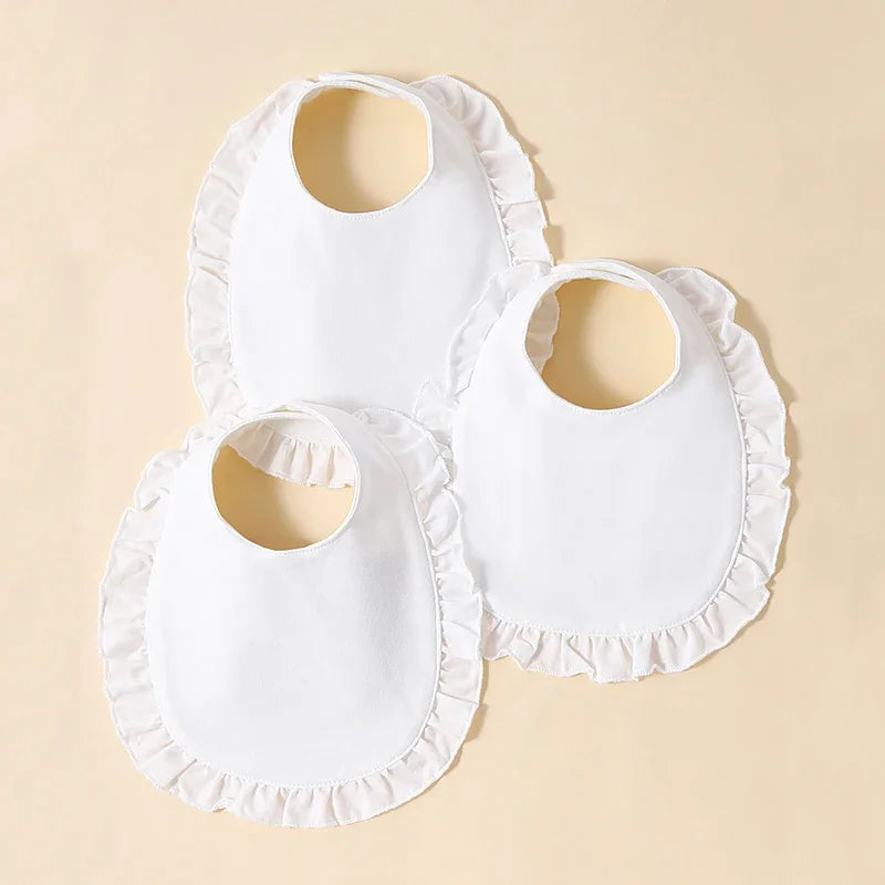 Conjunto 3 Babetes para Bebé Menina 100% Algodão com Renda Branca