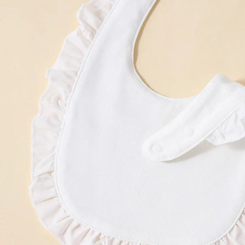 Conjunto 3 Babetes para Bebé Menina 100% Algodão com Renda Branca