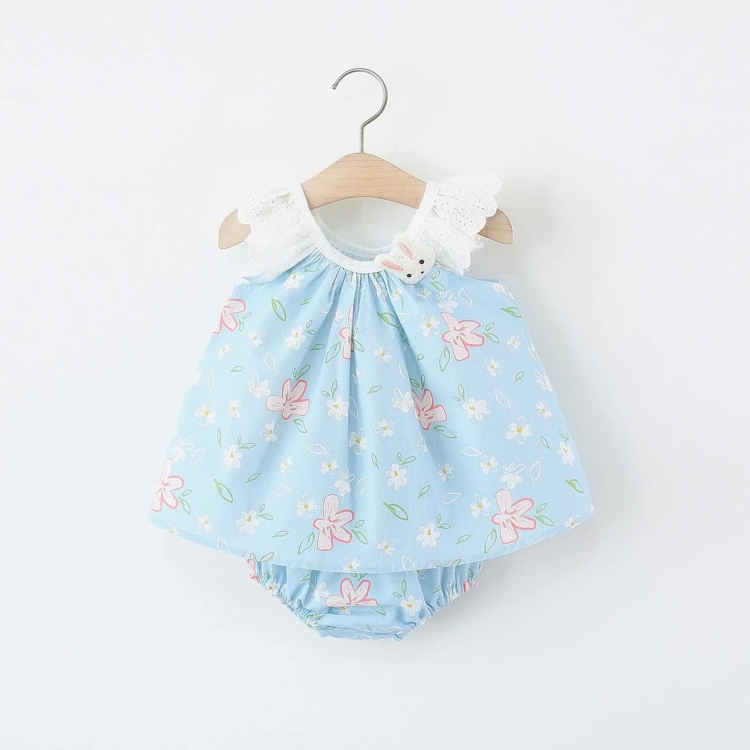 Conjunto 2 Peças para Menina - Top com Renda e Coelhinho + Calções Florais