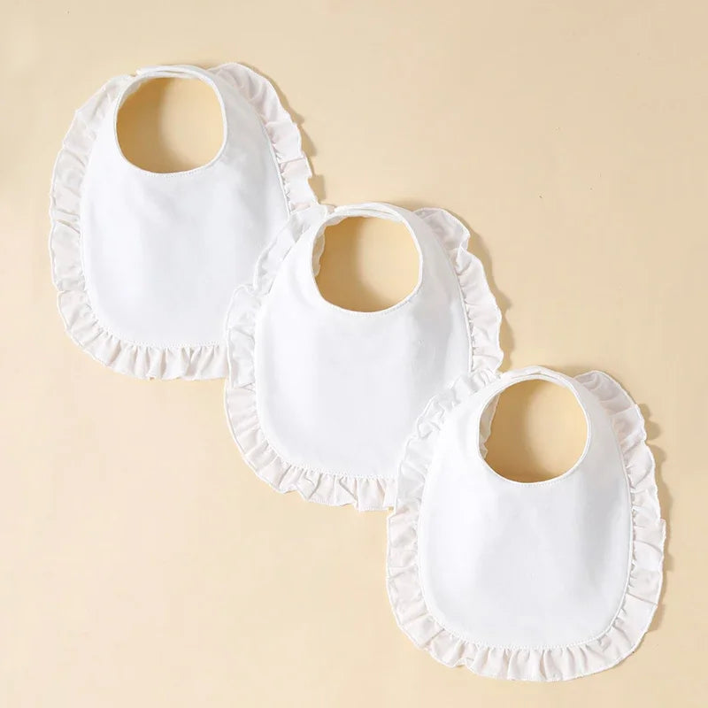 Conjunto 3 Babetes para Bebé Menina 100% Algodão com Renda Branca