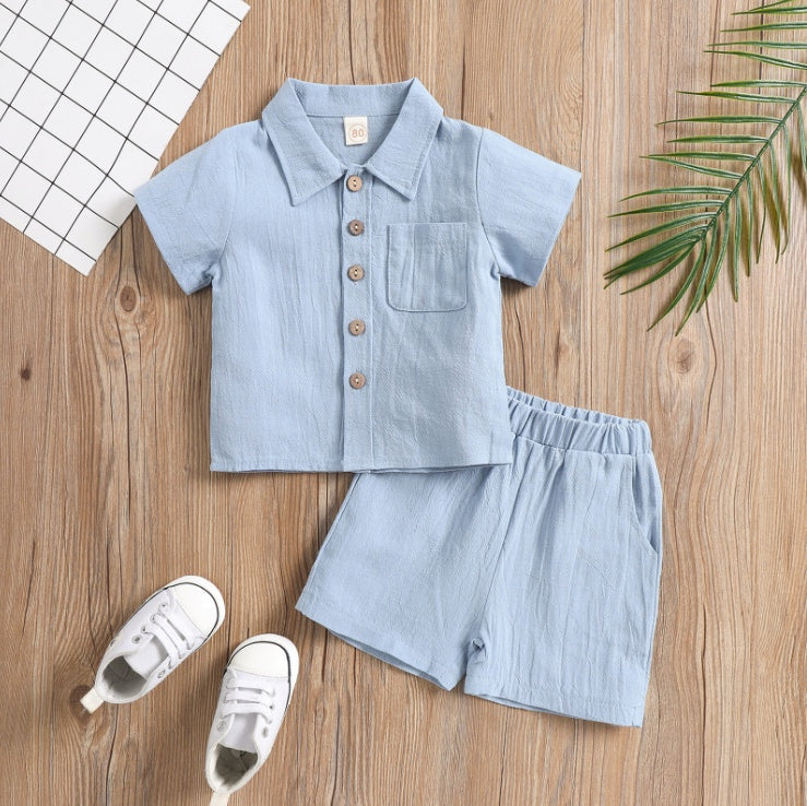 Conjunto Verão 2 Peças para Bebé Menino – Camisa Manga Curta com Bolsos e Calções