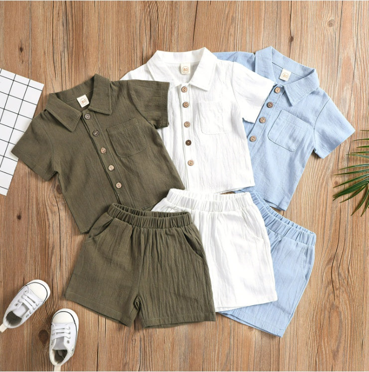 Conjunto Verão 2 Peças para Bebé Menino – Camisa Manga Curta com Bolsos e Calções