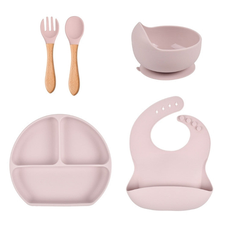 Conjunto de Refeição Infantil em Silicone – Prato, Tigela, Colher e Garfo