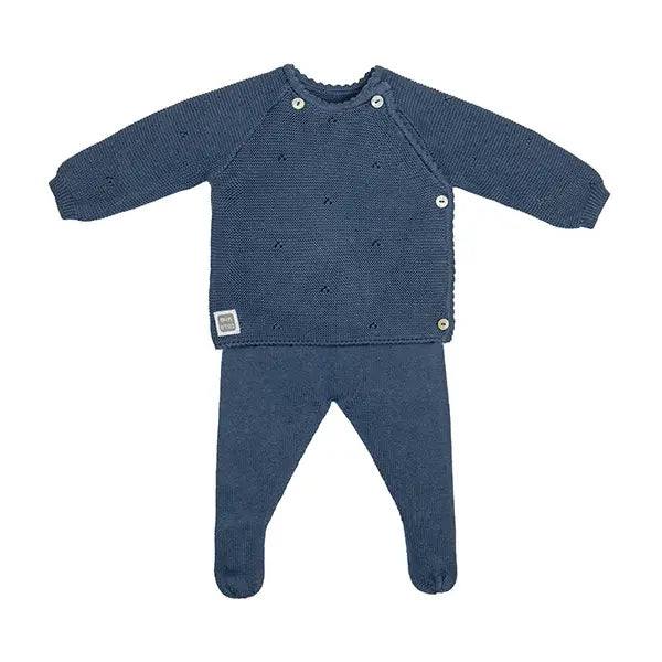 Conjunto de Bebé em Malha com Chapéu Azul Ciano Bebé 3 peças 100% Algodão