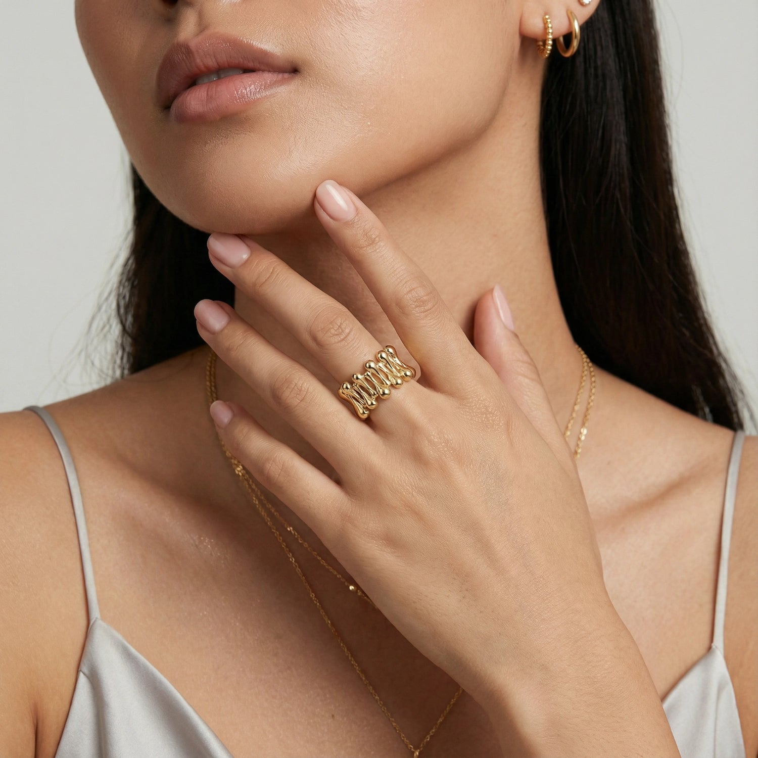 Anel Escultural Corda Dourada