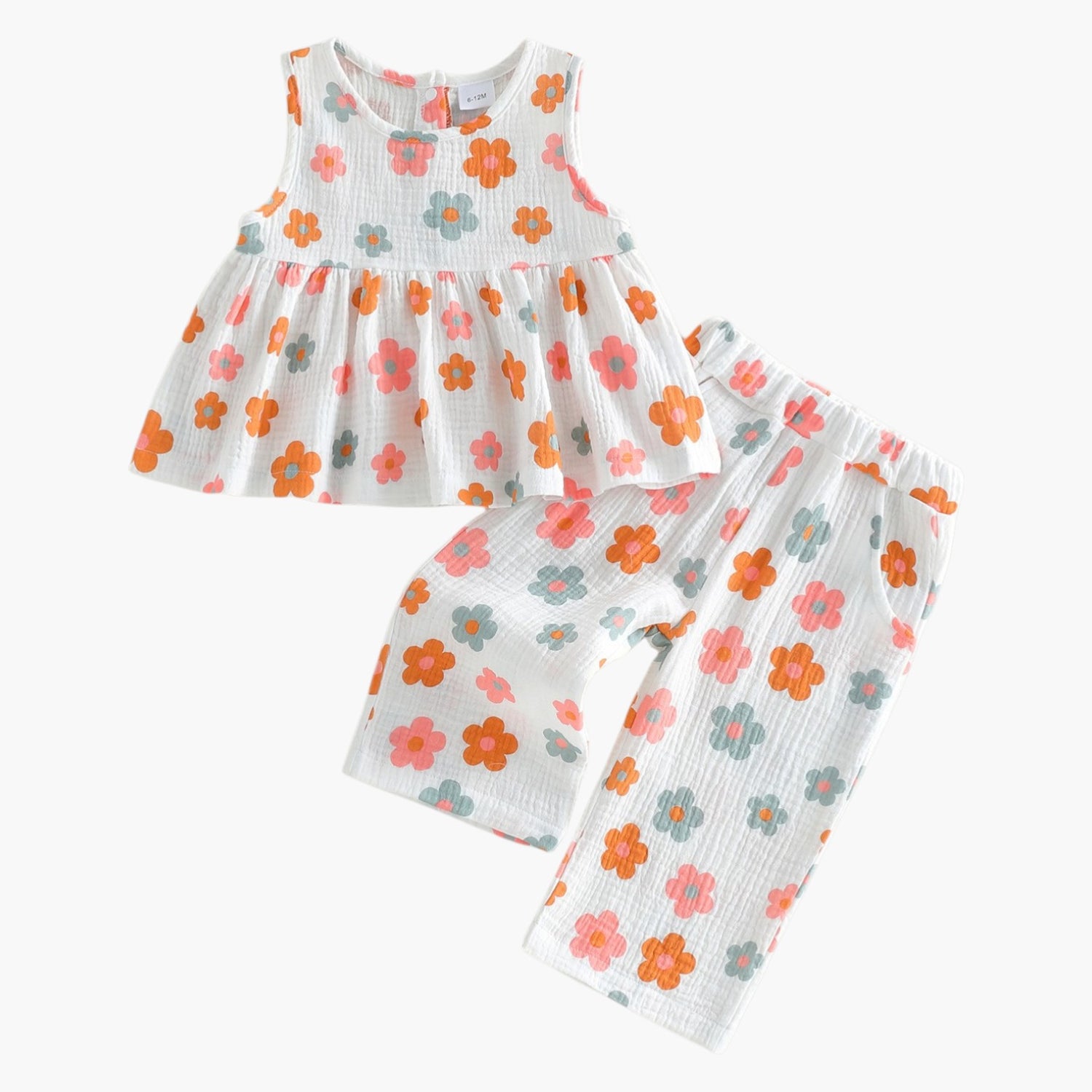 Conjunto Floral Menina – Top Fluído Sem Mangas e Calções com Bolsos