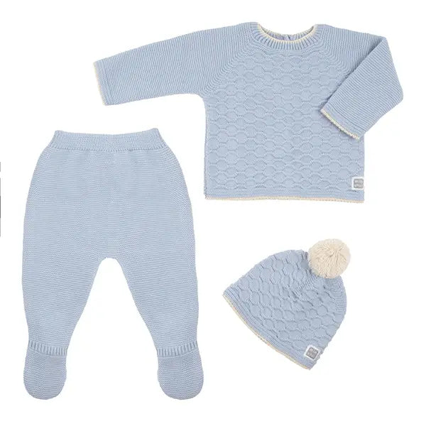 Conjunto de Bebé em Malha Azul Celeste Bebé 3 Peças 100% Algodão