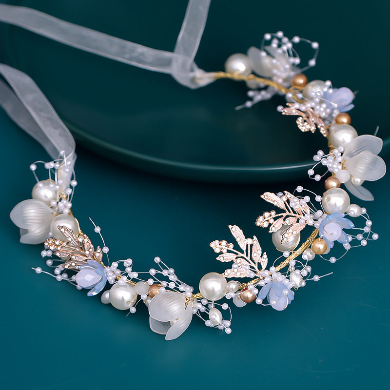 Tiara Floral com Pérolas e Cristais para Crianças