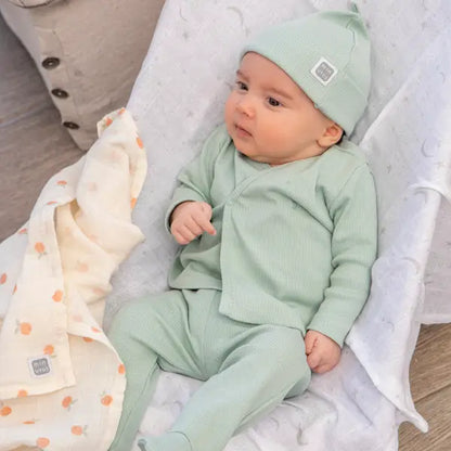 Conjunto de Bebé em Malha com Chapéu Cor Verde Menta 3 peças 100% Algodão