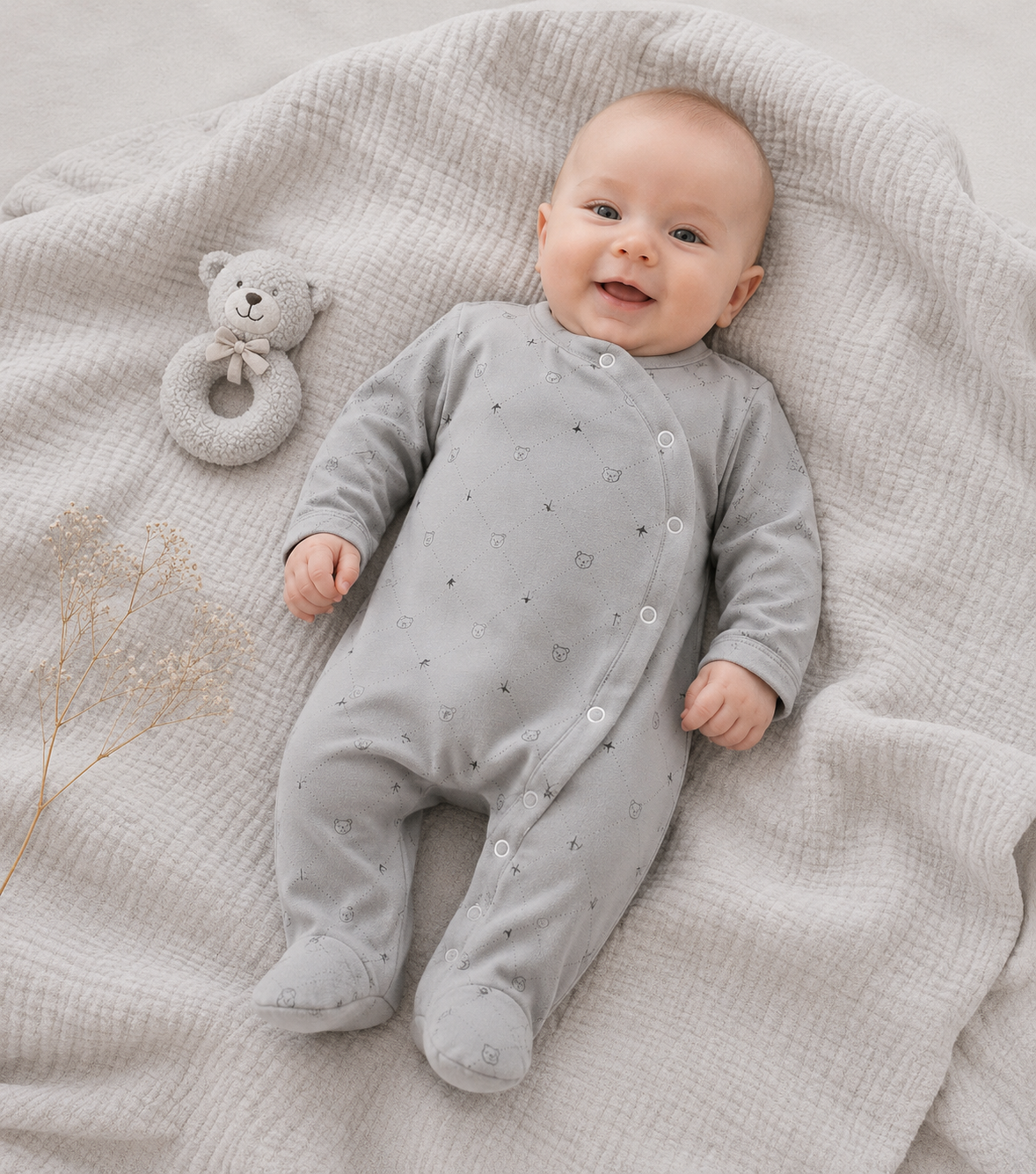 Babygrow em Veludo Cinza Estampado