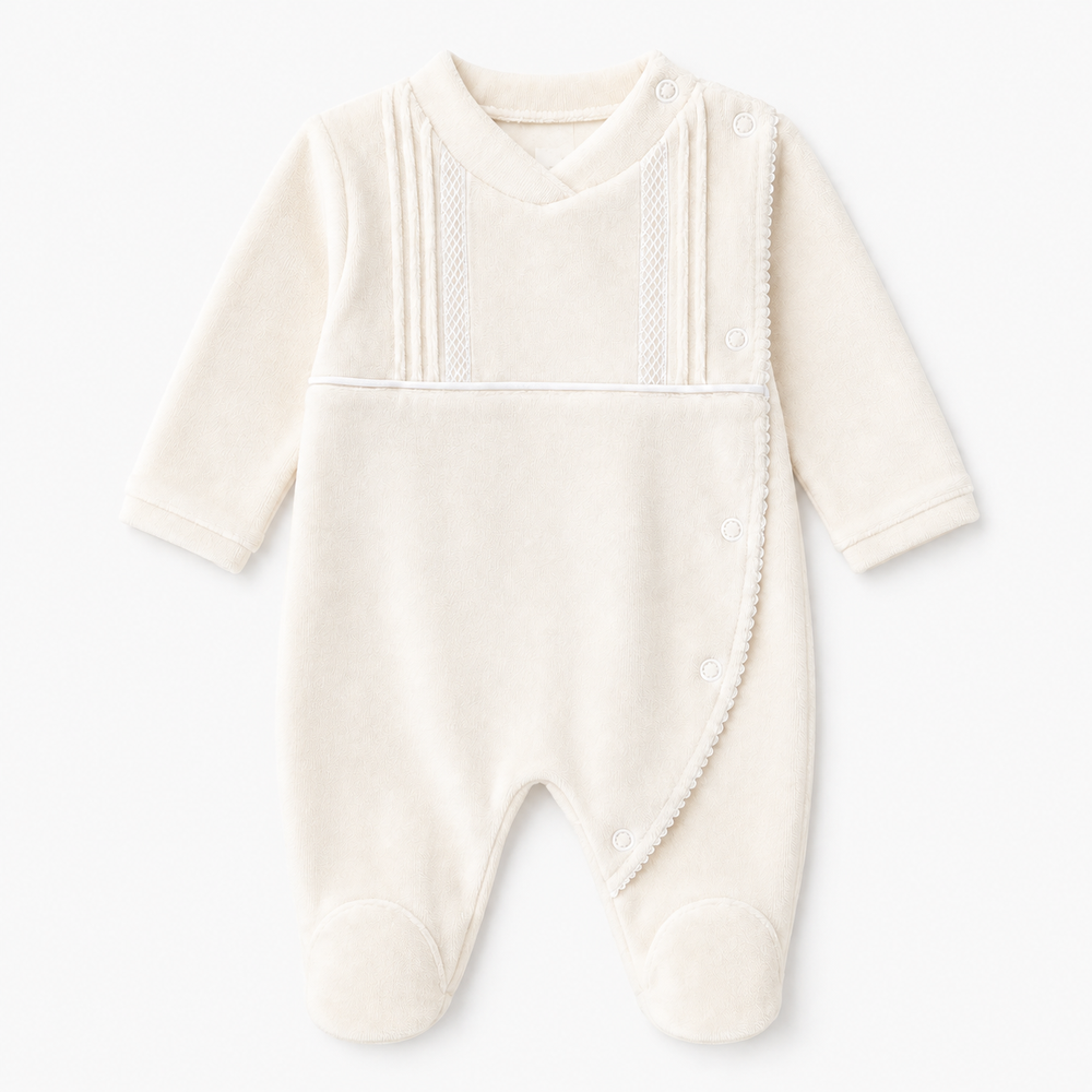 Babygrow de Bebé Elegance Off Wite com Detalhes em Renda