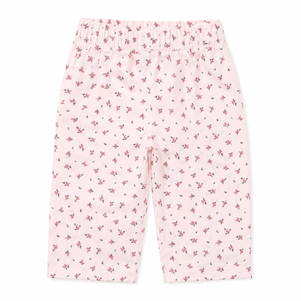 Calças de Algodão para Bebé com Estampado Floral Rosa Delicado