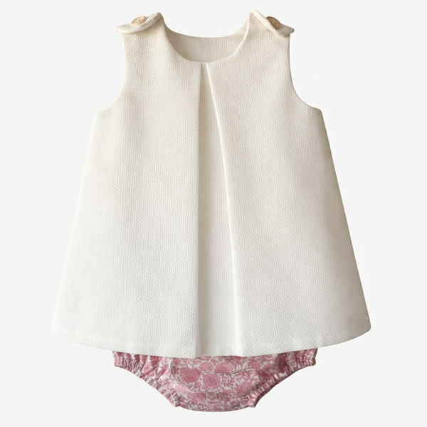 Conjunto Pérola Floral com Vestido e Tapa-Fraldas