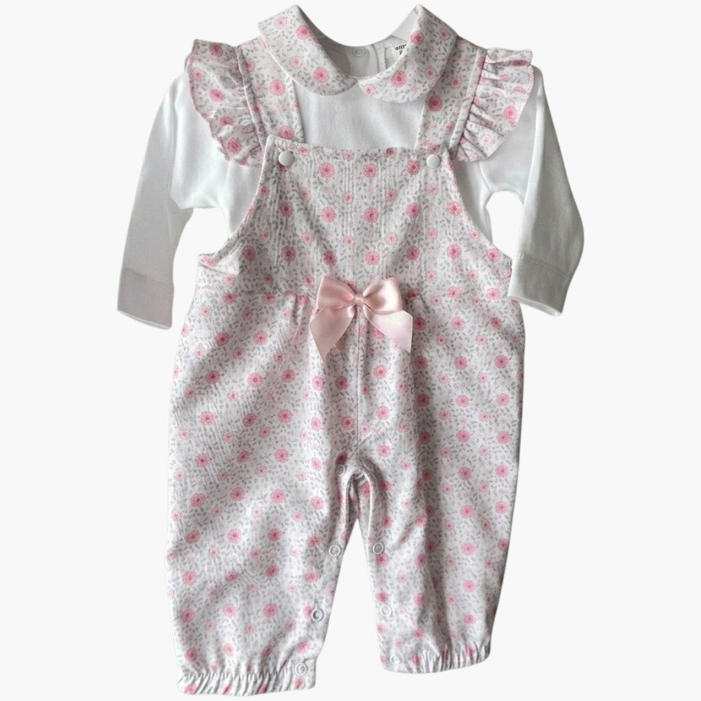 Conjunto Macacão Jardineira Bebê Floral Rosa com Camisa