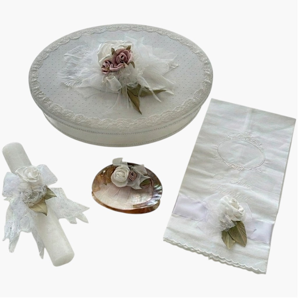 Conjunto de Batismo Ivory Floral Deluxe – Pureza, Elegância