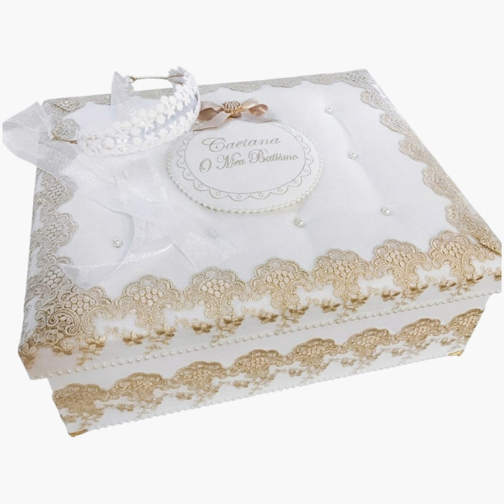 Conjunto de Batismo Luxo Capitoné com Tiara Personalizada