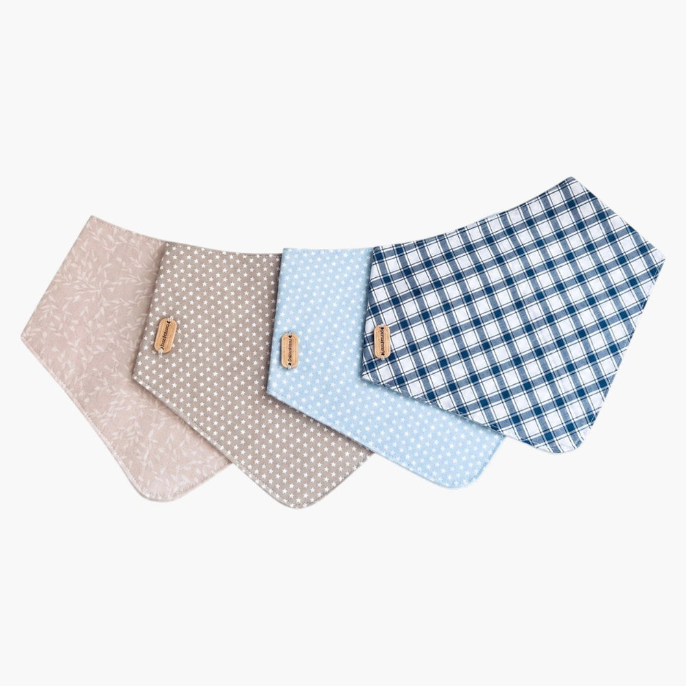 Pack de 4 Babetes Bandana em Algodão Tons Neutros e Azul