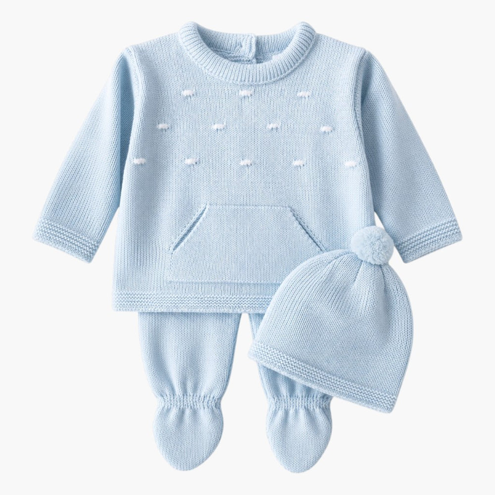 Conjunto de Malha Azul Bebé Calça, Camisola, Gorro LOLO