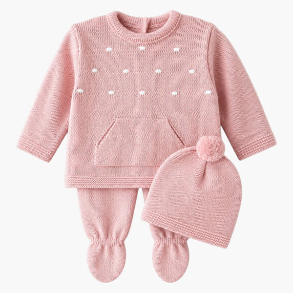 Conjunto de Malha para Bebé Rosa com Gorro Camisola e Calças com Pé LOLO