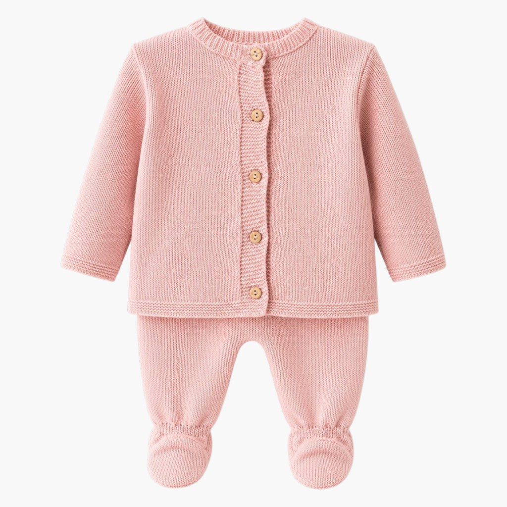 Conjunto de Malha para Bebé Rosa com Gorro Camisola e Calças com Pé LOLO