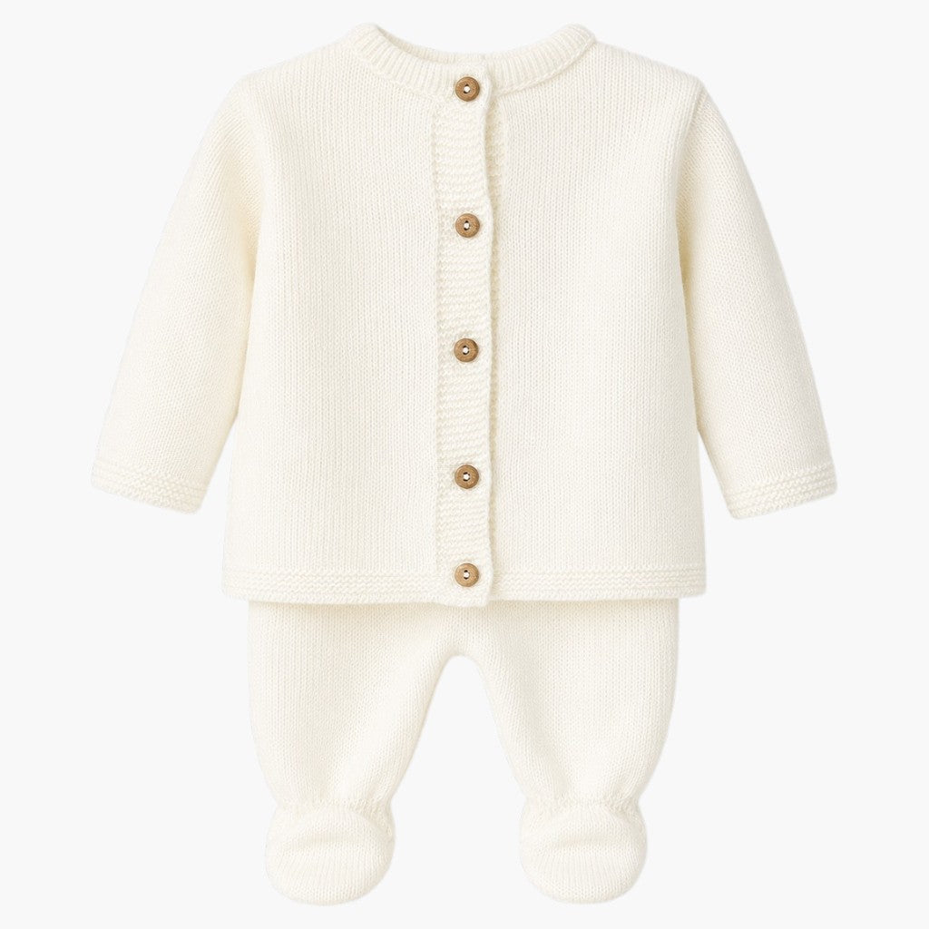 Conjunto de Malha para Bebé Branco Pérola Camisola, Calças com Pé e Gorro LOLO