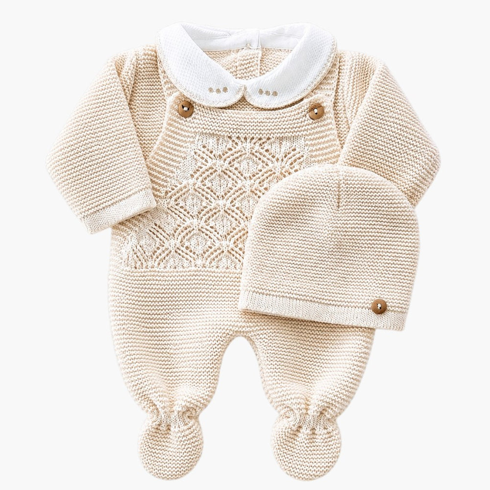 Conjunto de Malha para Bebé Azul Bebé Jardineira, Gorro Camisola e Calças com Pé