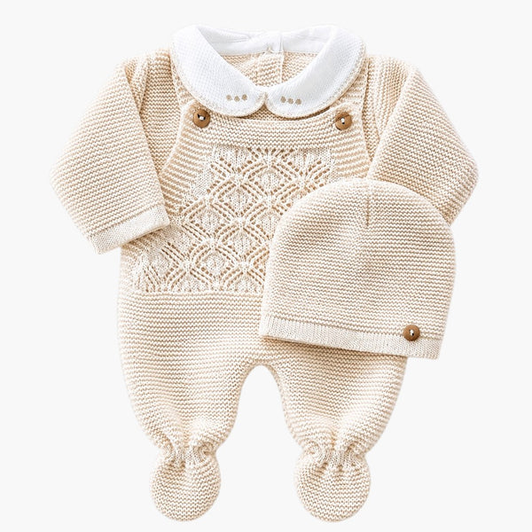 Conjunto de Malha para Bebé Azul Bebé Jardineira, Gorro Camisola e Calças com Pé