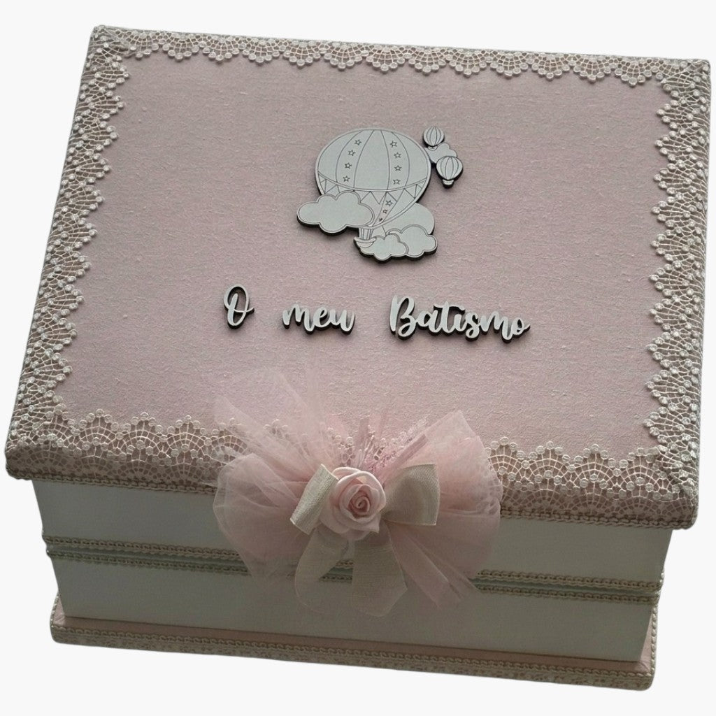 Conjunto de Batismo Rosa Sonho em Linho com Bordado Personalizável
