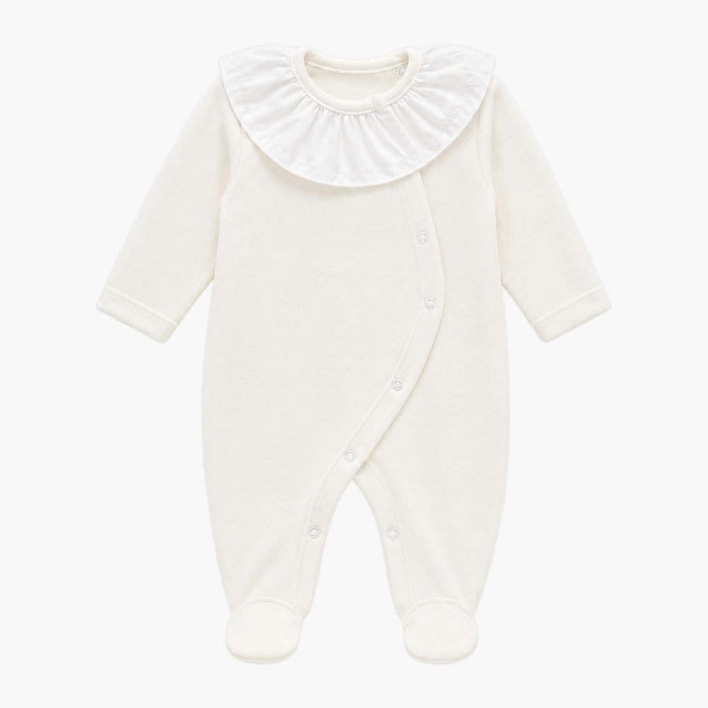Babygrow de Veludo Pérola com Gola de Folho