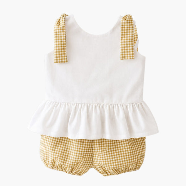Conjunto Vichy Mostarda Elegância Clássica para os Primeiros Momentos