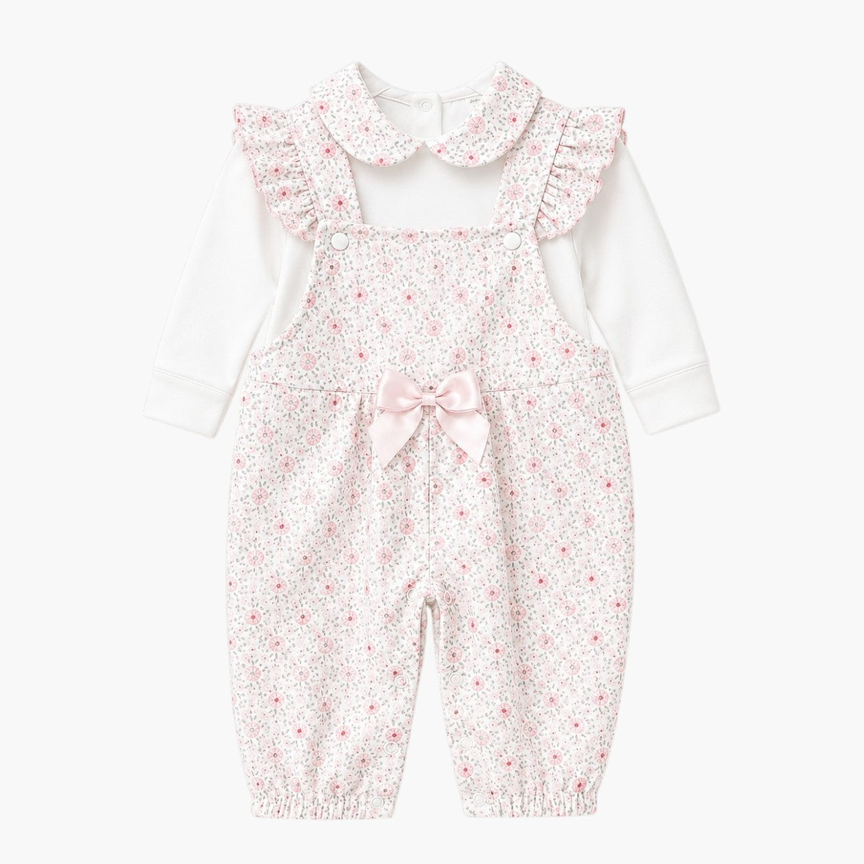 Conjunto Macacão Jardineira Bebê Floral Rosa com Camisa