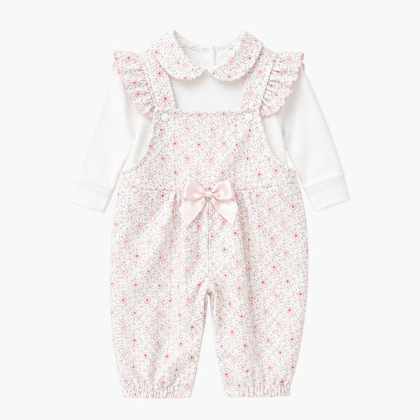 Conjunto Macacão Jardineira Bebê Floral Rosa com Camisa