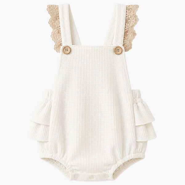 Romper Encanto Natural Off-White com Renda e Laço