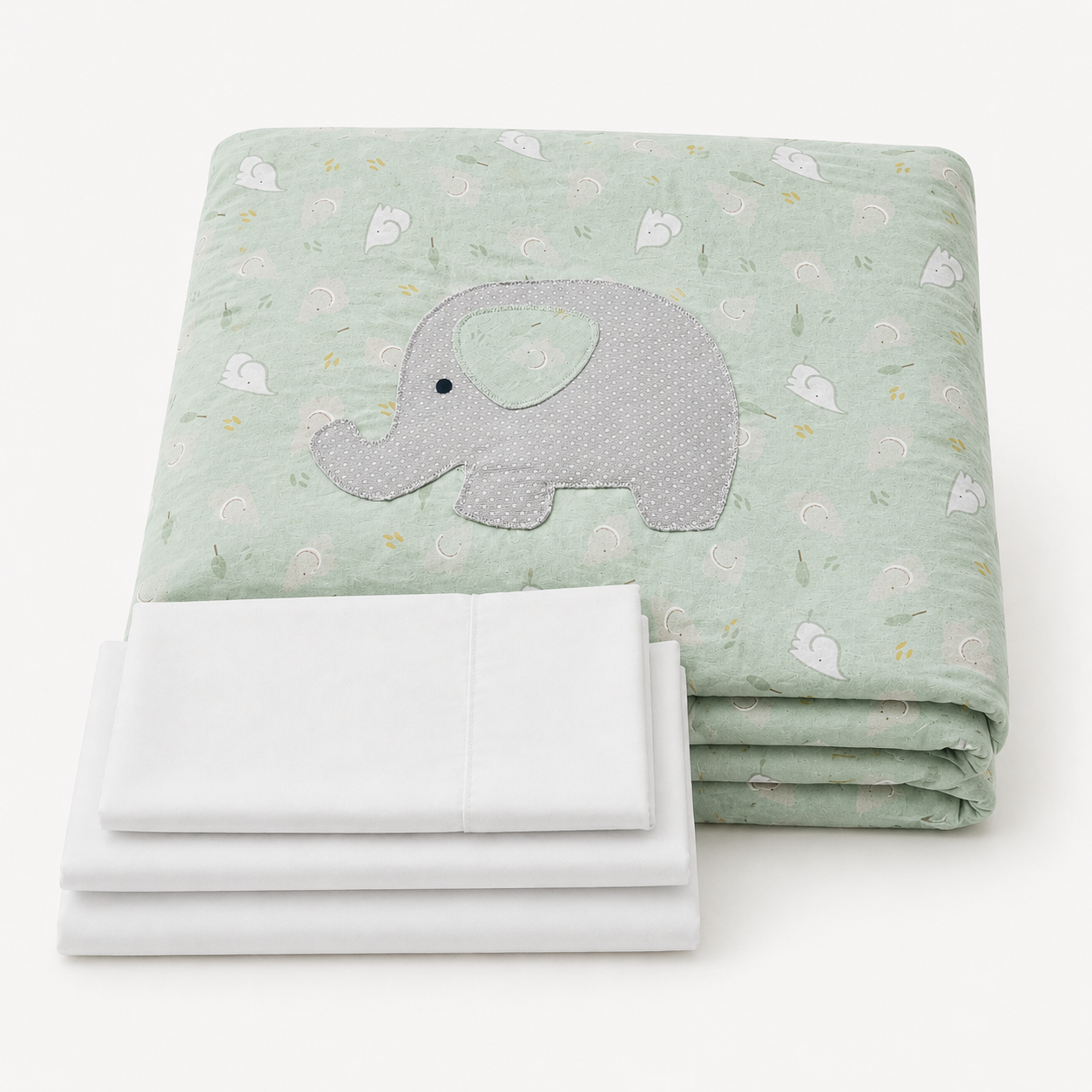 Conjunto de Cama Bebé Sweet Elephant Verde Suave Edredão e Lençóis
