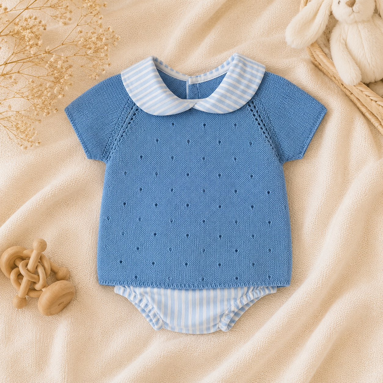 Conjunto Bebé Tricô e Riscas Elegância Clássica