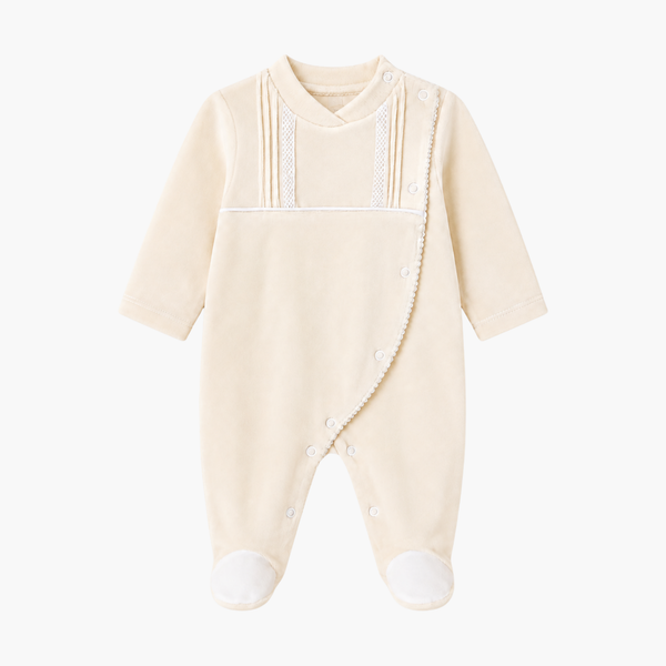Babygrow de Bebé Elegance Bege com Detalhes em Renda