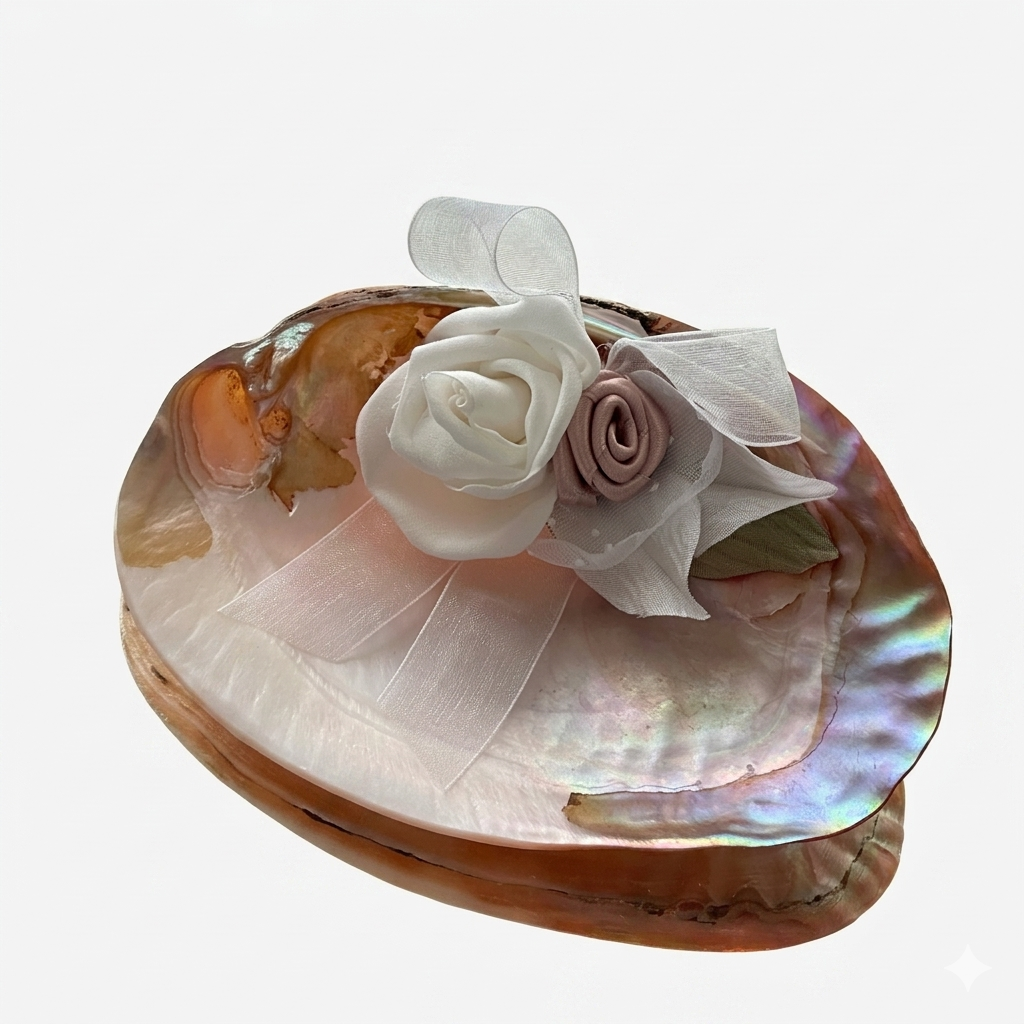 Concha Decorativa Floral Luxury para Batismo com Rosas Artesanais