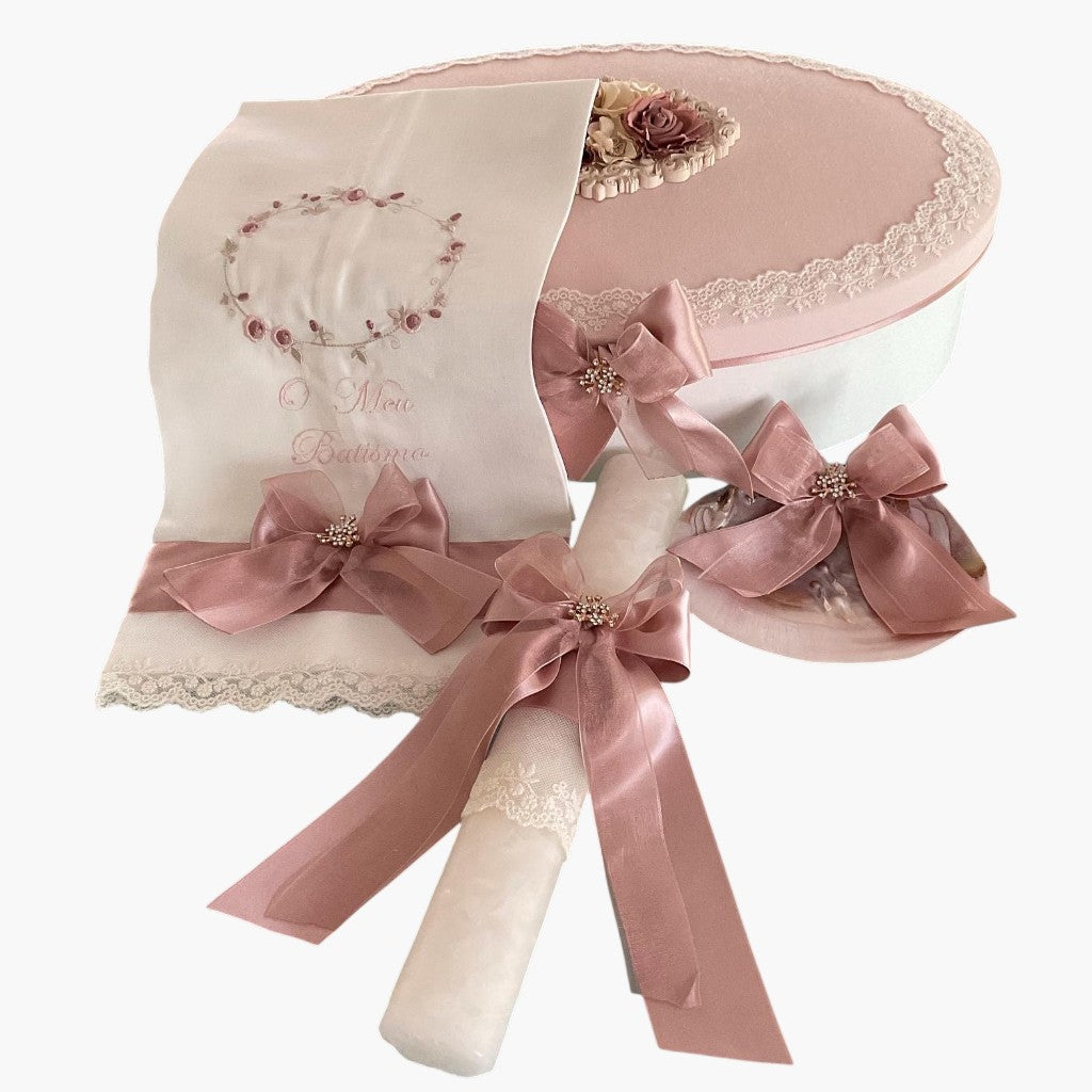Conjunto de Batismo Rosa Vintage Elegance