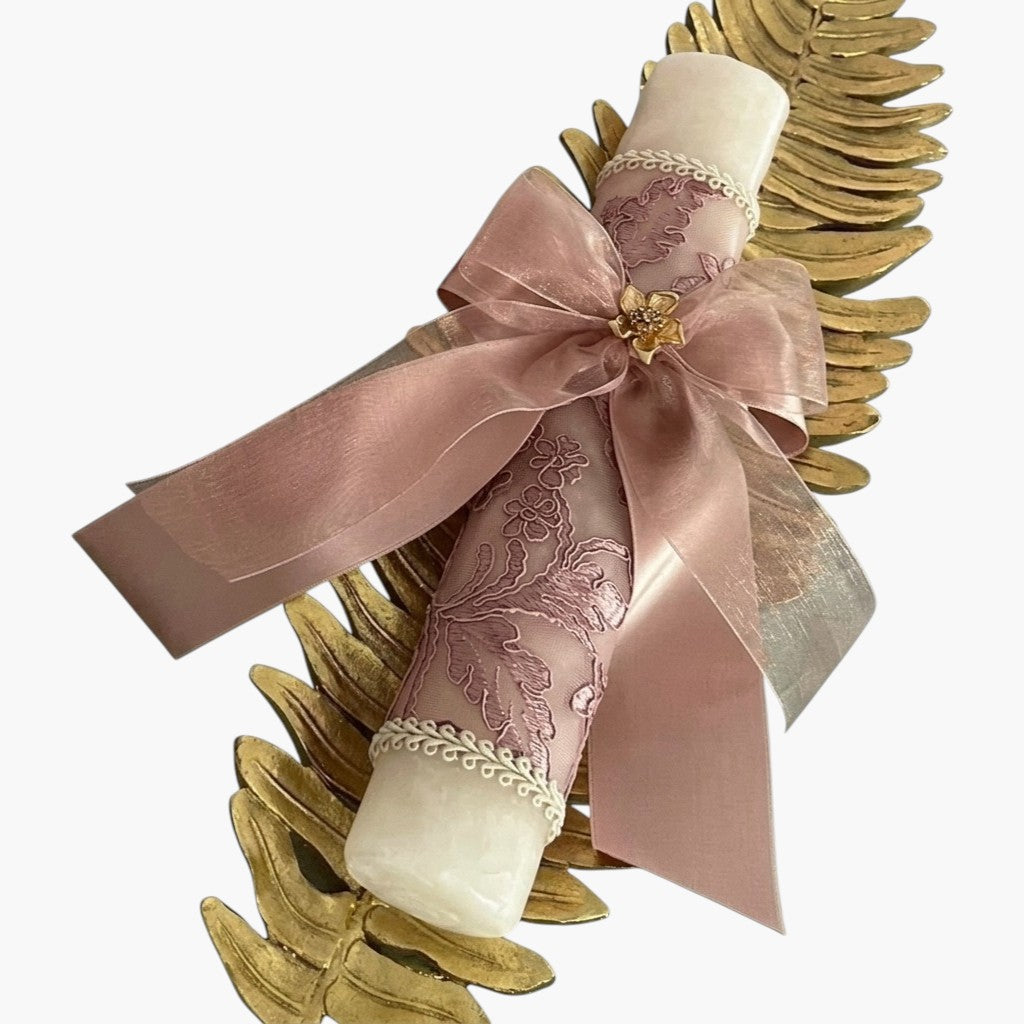 Vela de Batismo Rosé Gold Royal Luxo e Delicadeza para um Dia Inesquecível