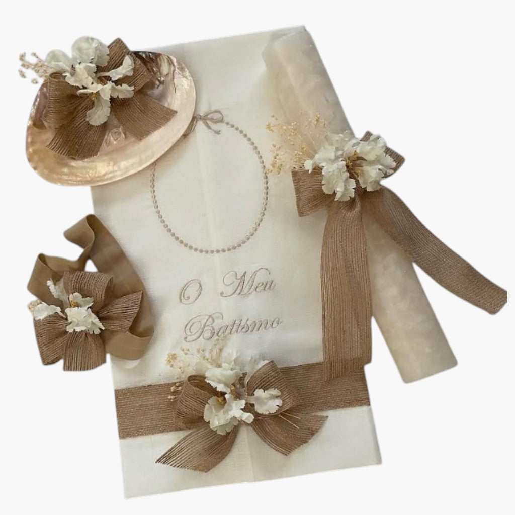 Toalha de Batismo em Linho Personalizada Elegance Natural