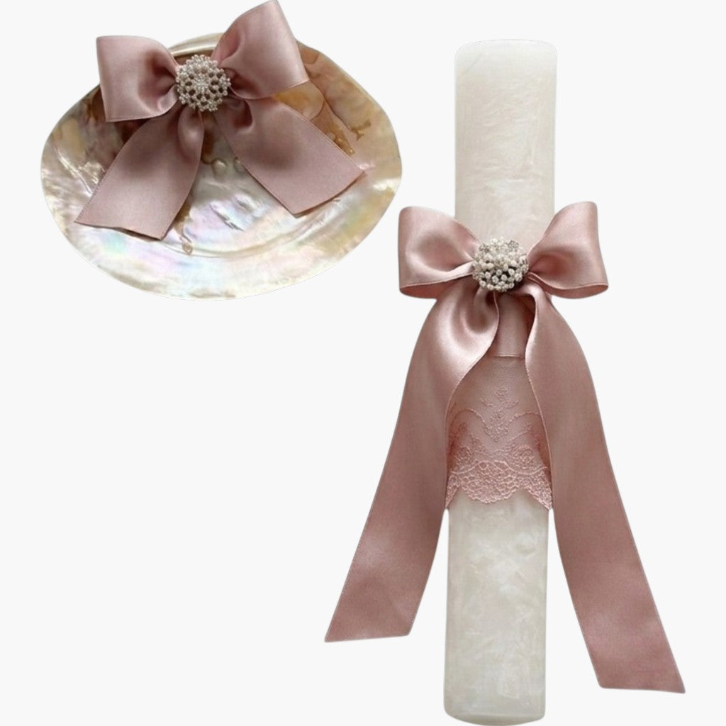 Vela de Batismo Luxo Rosé Pérola Elegância e Delicadeza para um Dia Inesquecível