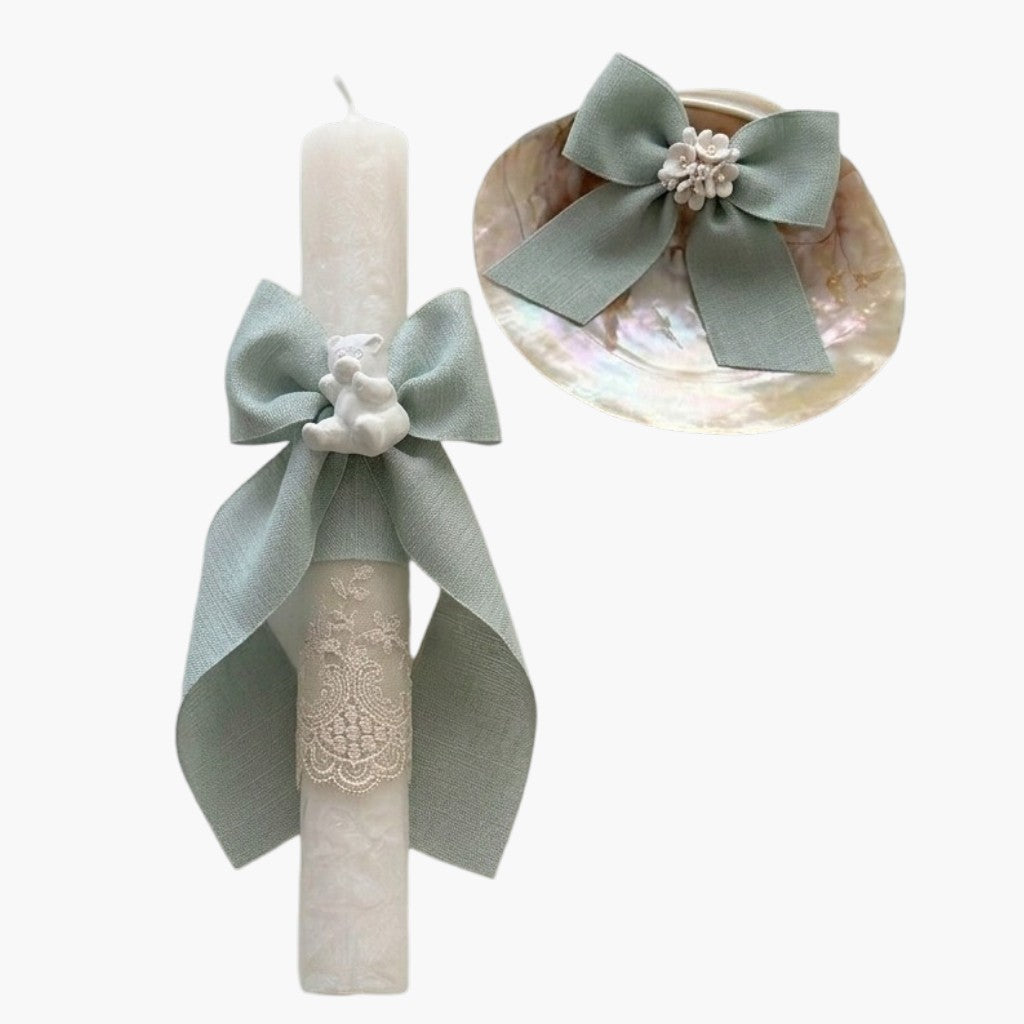 Vela de Batismo Anjo Celestial Verde Água Delicadeza e Elegância para um Momento Único