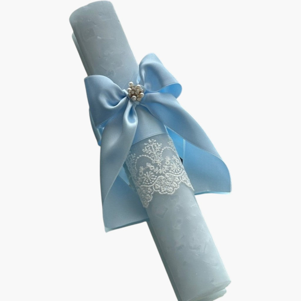 Vela de Batismo Blue Royal Lace Elegância e Serenidade para um Dia Inesquecível