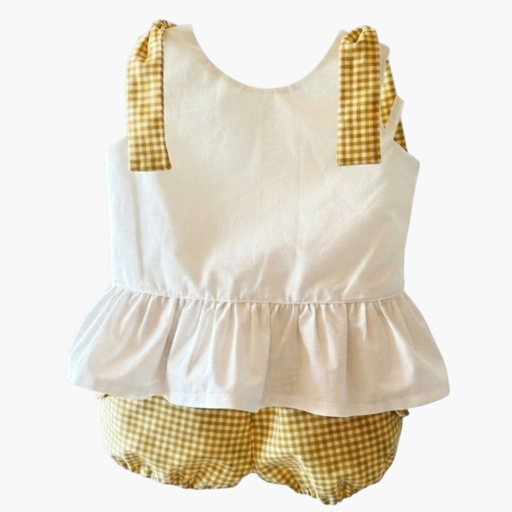 Conjunto Vichy Mostarda Elegância Clássica para os Primeiros Momentos