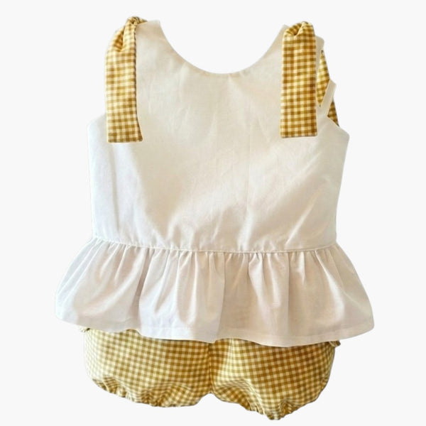 Conjunto Vichy Mostarda Elegância Clássica para os Primeiros Momentos