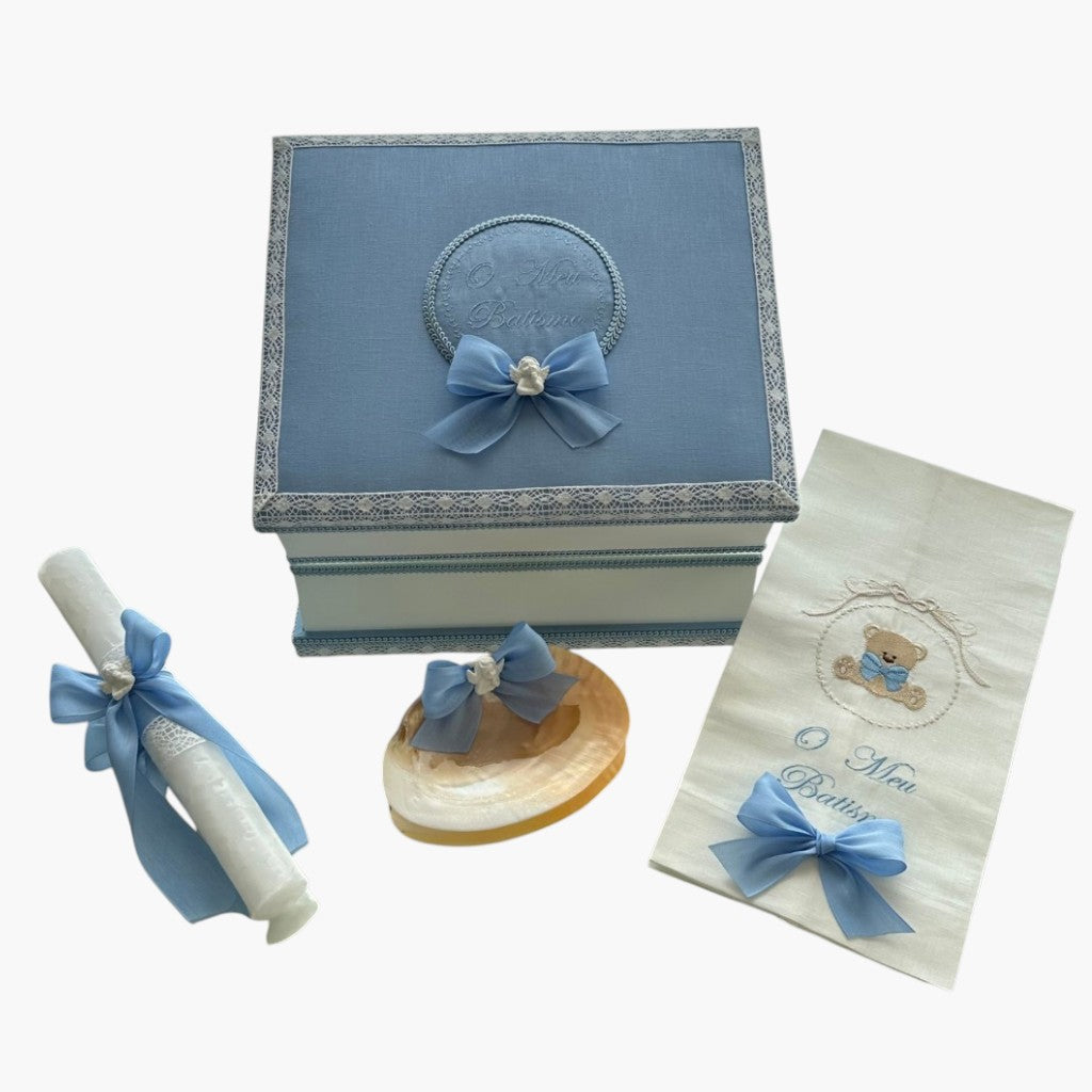 Conjunto de Batismo Personalizado Azul Serenity
