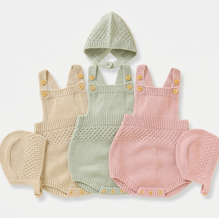 Conjunto Macacão e Gorro para Bebé