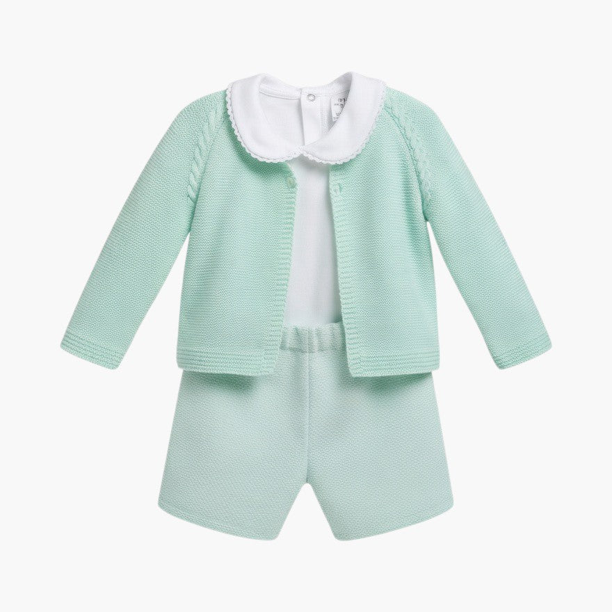 Conjunto de Bebé 3 Peças em Algodão Verde Água