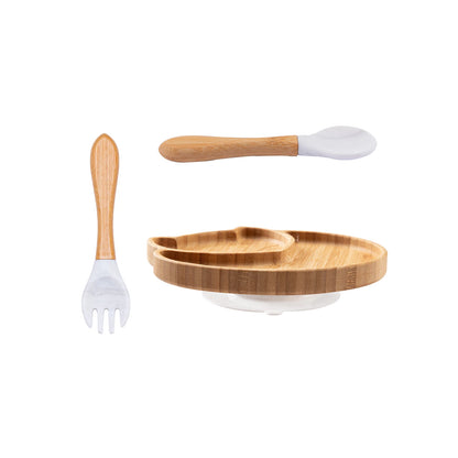 Conjunto de Refeição 3 Peças – Prato, Colher, Garfo e Copo de Silicone